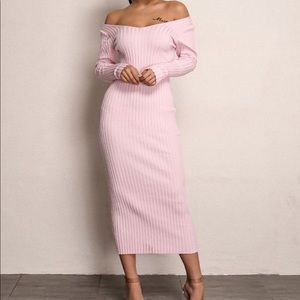 V Neckline Rib Knit Dress